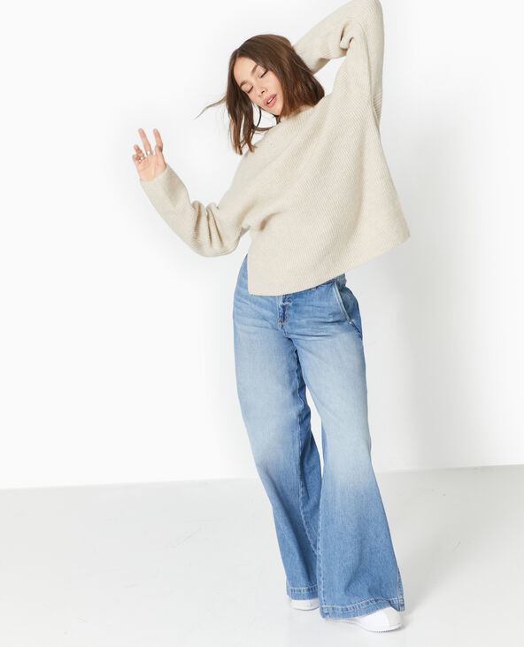 Pull col montant avec jeu de mailles beige - Pimkie