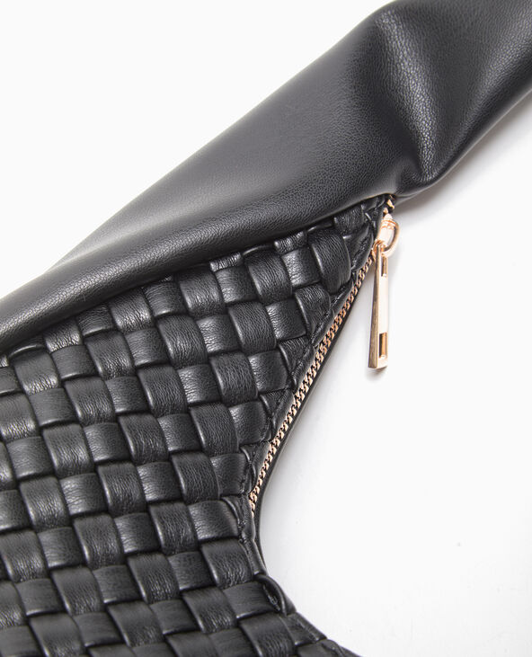 Sac demi-lune en simili tressé noir - Pimkie