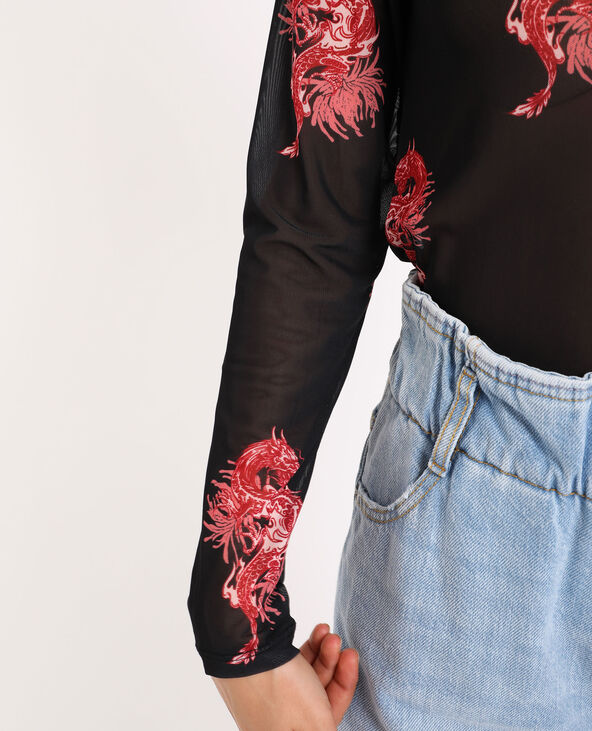 T-shirt en mesh noir - Pimkie
