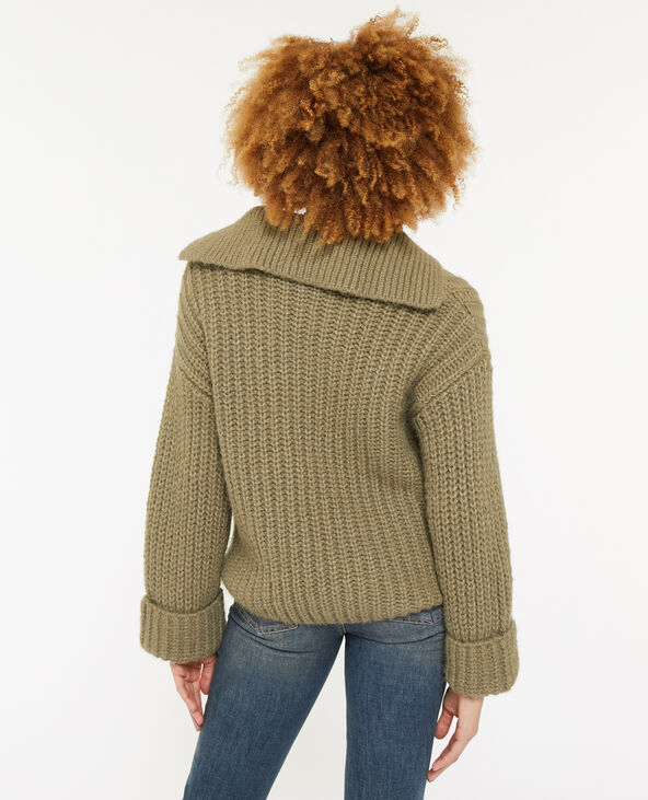 Pull chaud col camionneur boutonné vert kaki - Pimkie