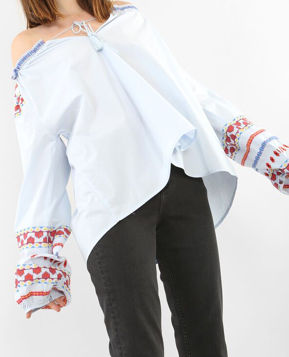 Blouse folk brodée bleu - Pimkie