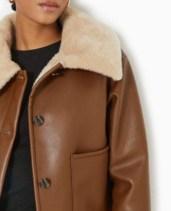 Blouson en simili avec doublure fourrure camel - Pimkie