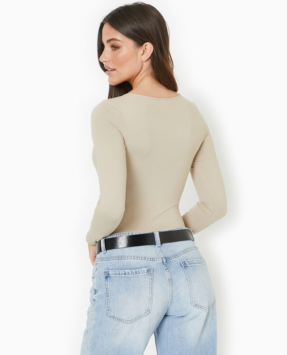 Body manches longues en matière gainante beige - Pimkie