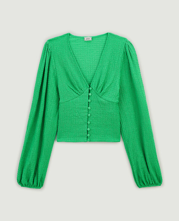Blouse boutonnée en tissu texturé vert - Pimkie