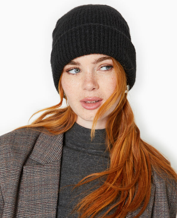 Bonnet avec revers noir - Pimkie