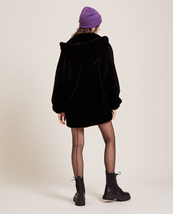 Manteau fausse fourrure avec capuche noir - Pimkie