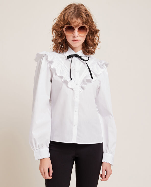 Chemise à volants brodés blanc - Pimkie