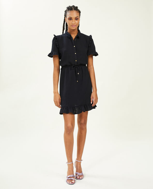 Robe courte boutonnée en gaze de coton noir - Pimkie