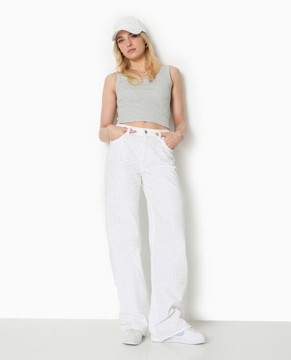 Jean droit taille haute avec strass devant blanc - Pimkie