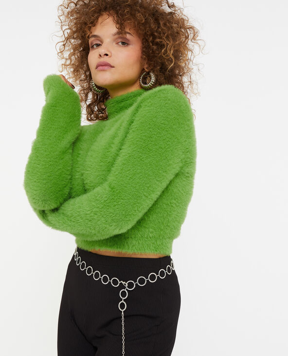 Pull cropped en maille fluffy et poilue vert - Pimkie