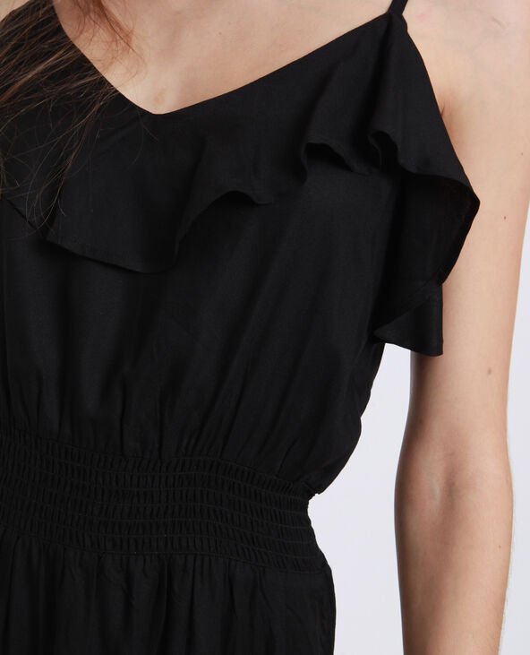 Robe longue avec volant noir - Pimkie