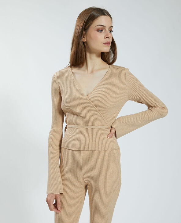 Gilet cache-cœur côtelé beige - Pimkie
