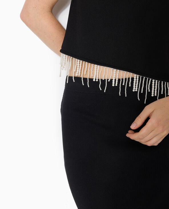T-shirt sans manches avec franges de perles noir - Pimkie