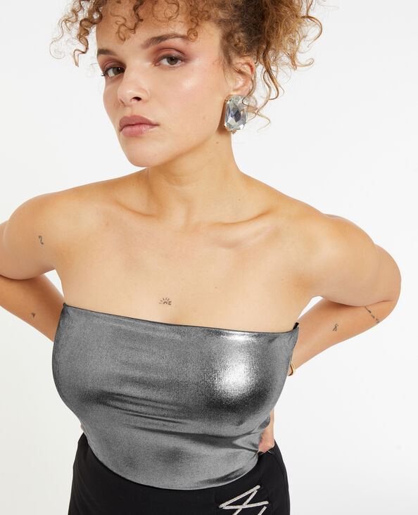 Top bandeau bustier en maille argentée argenté - Pimkie