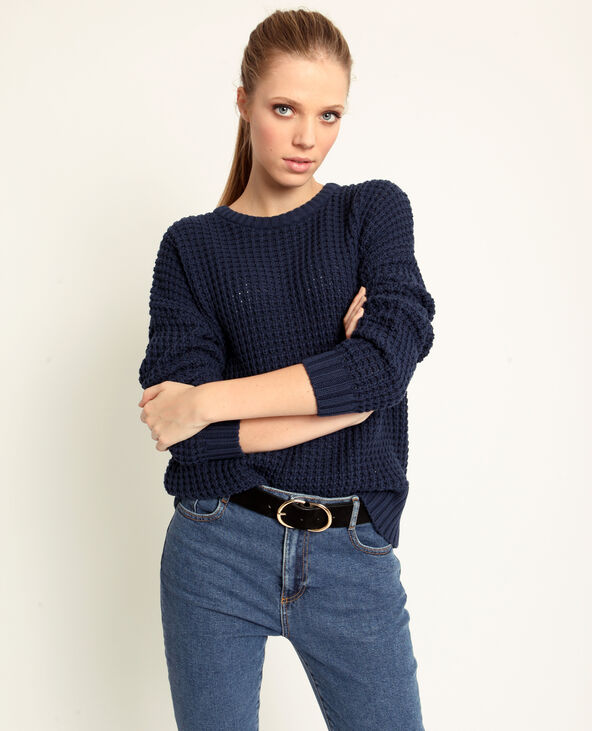 Pull à grosse maille bleu foncé - Pimkie