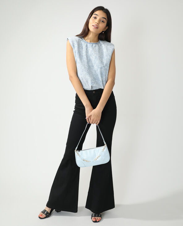 Sac porté épaule croco et chaîne bleu turquoise - Pimkie