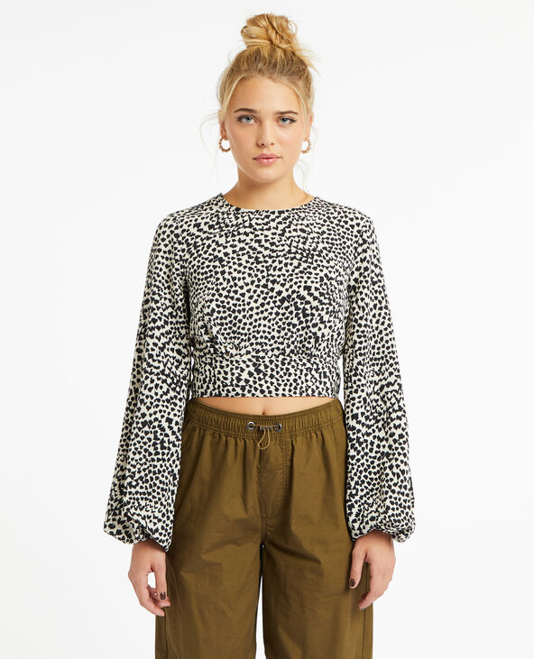 Blouse courte avec noeud dos motif léopard blanc - Pimkie