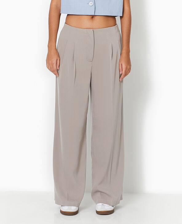 Pantalon large taille basse avec pinces marron - Pimkie