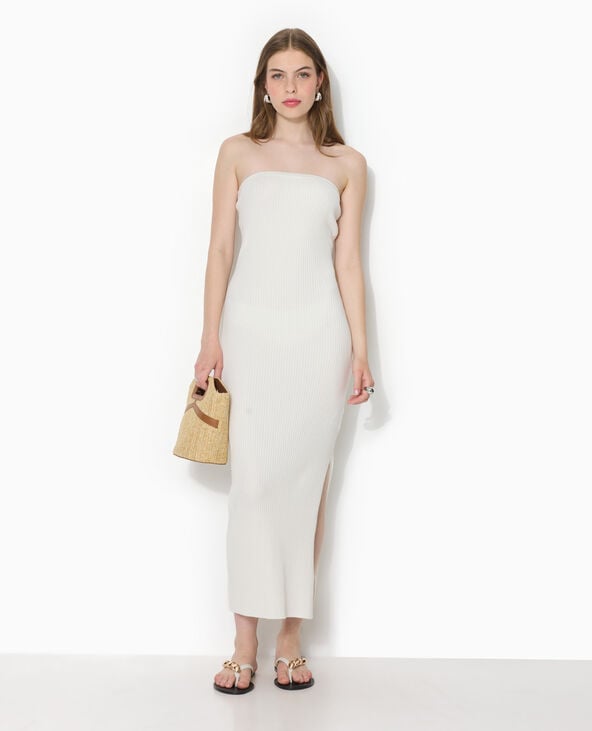 Robe longue bustier en maille côtelée blanc - Pimkie