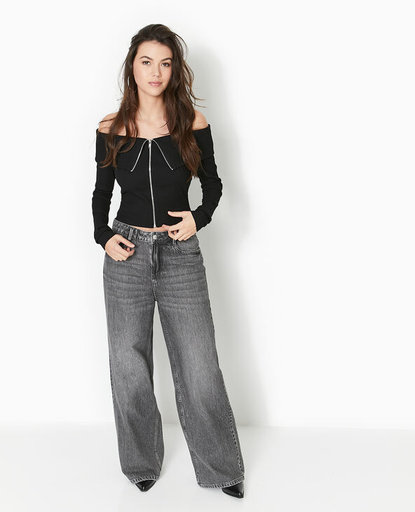 Top zippé encolure Bardot  noir - Pimkie