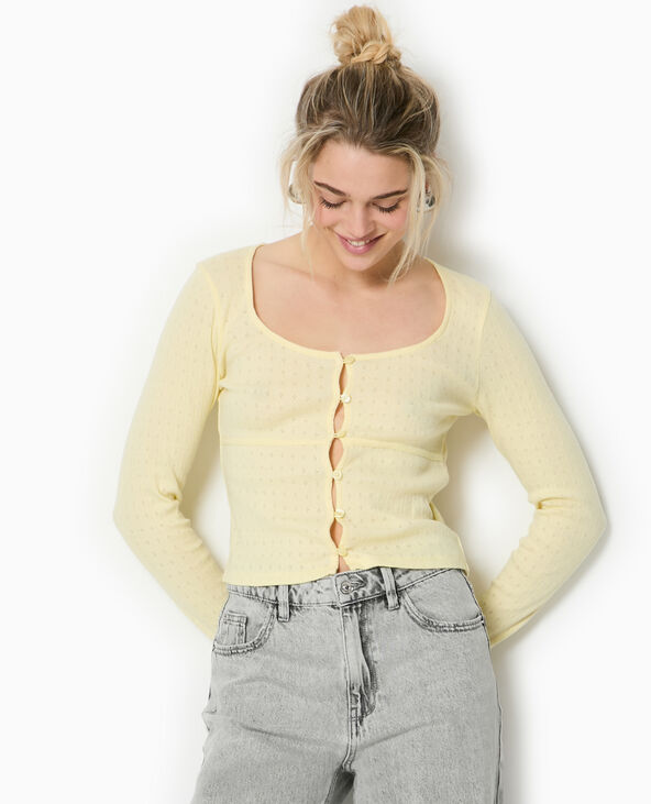 Top cardigan en maille fantaisie jaune - Pimkie