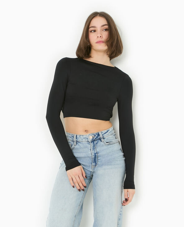 Top court manches longues avec dos ouvert noir - Pimkie