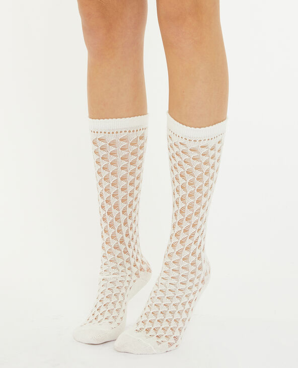 Paire de chaussettes hautes en maille ajourée écru - Pimkie