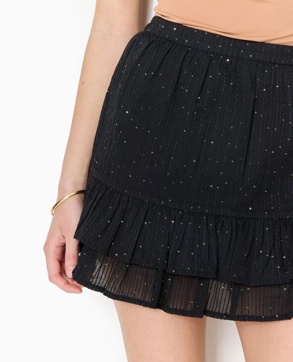 Jupe courte à volants avec mini sequins noir - Pimkie