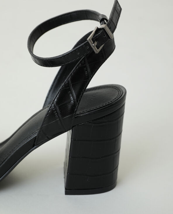 Sandales à talons effet croco noir - Pimkie