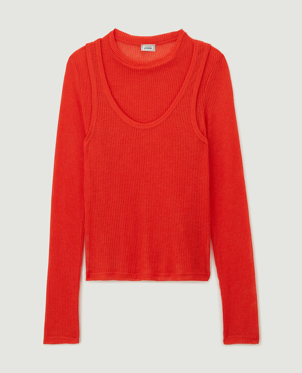 Top manches longues effet superposition rouge - Pimkie