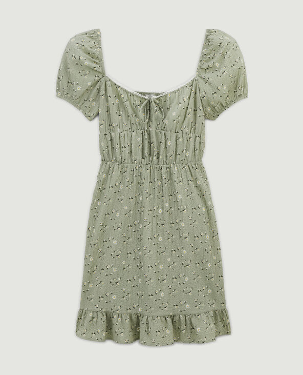 Robe courte forme empire motif fleurs vert kaki - Pimkie