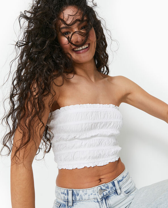 Top bustier smocké blanc - Pimkie