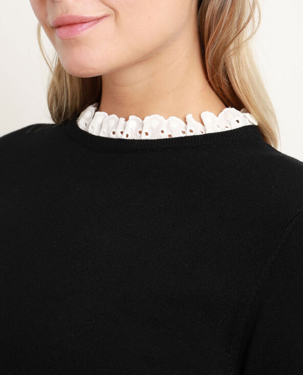 Pull à col brodé noir - Pimkie