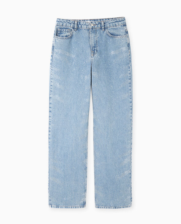 Jean droit avec clous effet strass bleu - Pimkie