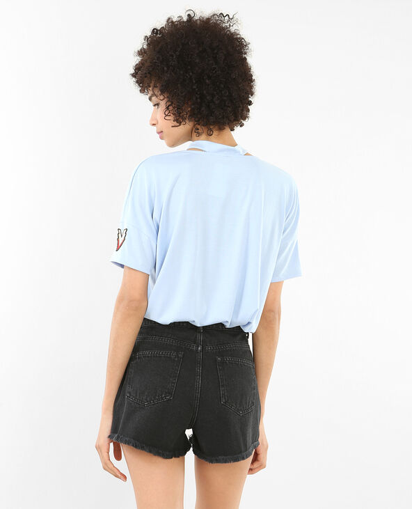 T-shirt col choker bleu - Pimkie