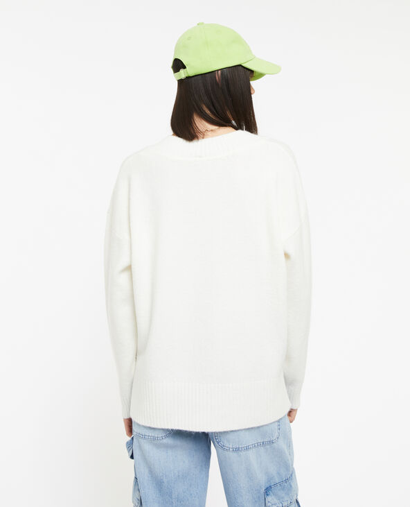 Pull droit avec grand col V blanc - Pimkie