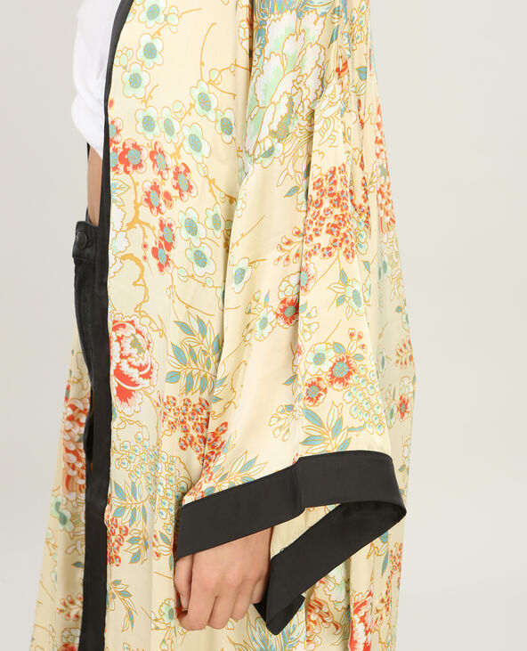 Long kimono à franges jaune - Pimkie