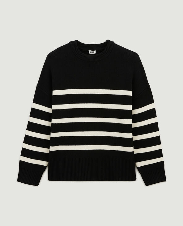 Pull rayé en maille épaisse noir - Pimkie