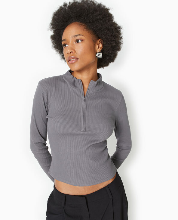 Top manches longues col camionneur gris - Pimkie