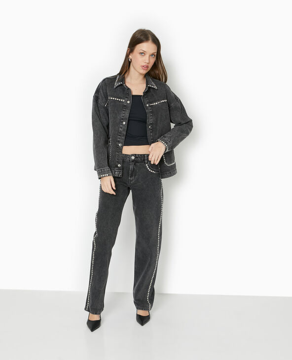 Veste droite en jean avec clous noir - Pimkie