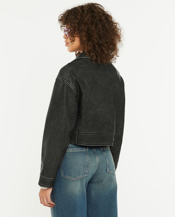 Blouson biker court effet usé gris foncé - Pimkie