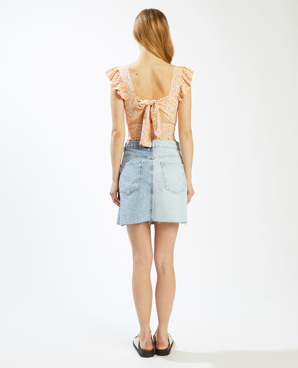 Jupe courte en jean bicolore bleu clair - Pimkie