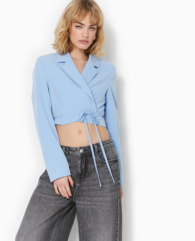 Veste cropped avec liens à nouer bleu clair - Pimkie