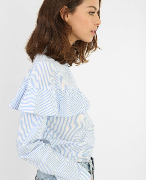 Chemise rayée à volant blanc - Pimkie