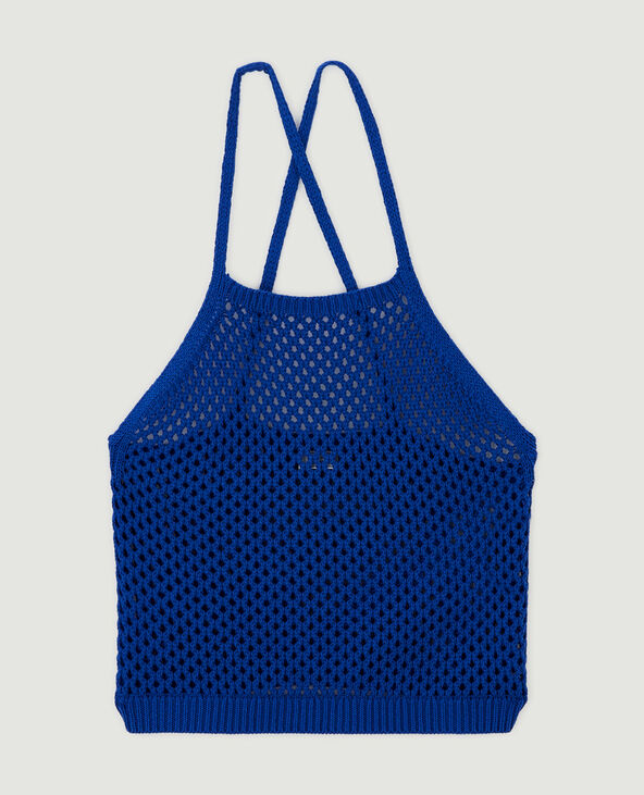 Top en maille ajourée bretelles croisées bleu électrique - Pimkie