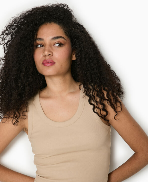 Débardeur court en maille côtelée beige - Pimkie