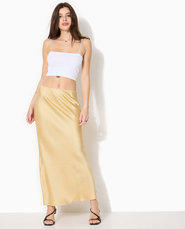 Jupe longue en satin motif pois jaune - Pimkie