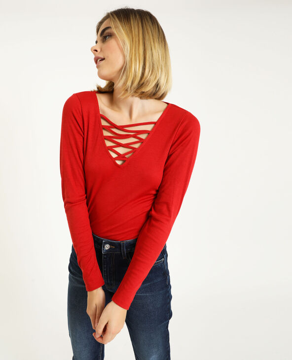 Top décolleté lacé rouge - Pimkie