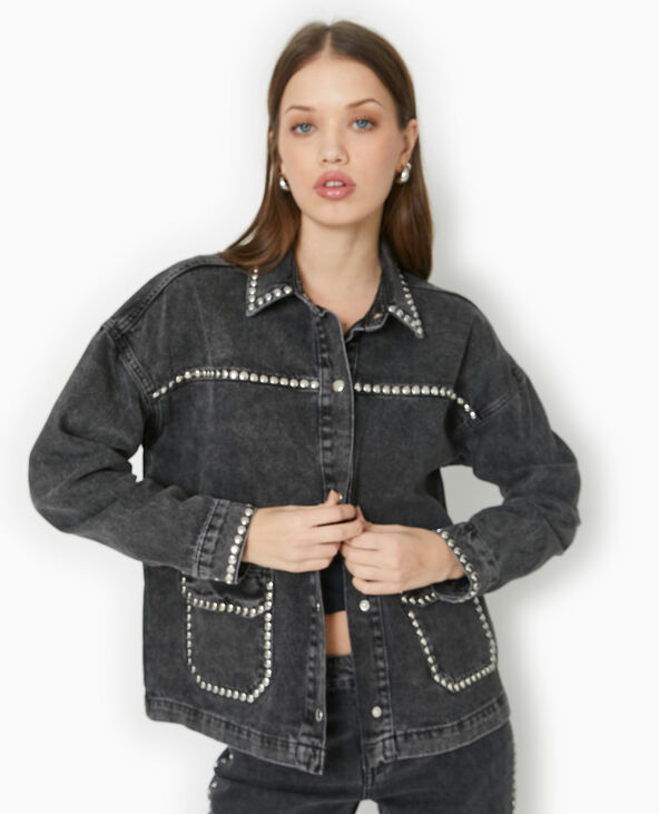 Veste droite en jean avec clous noir - Pimkie