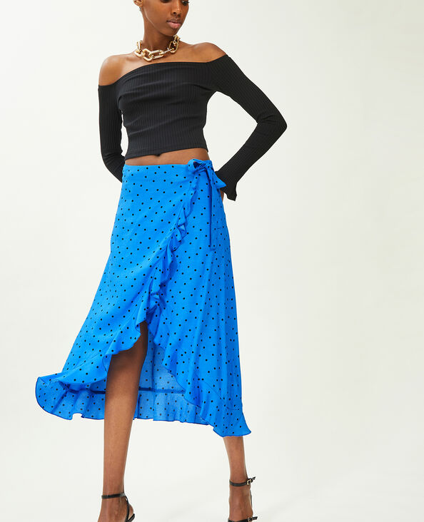 Jupe midi portefeuille avec volants bleu - Pimkie